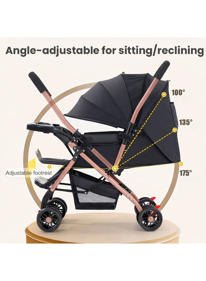 TAPIT Baby Stroller for toddlers 0-3 years One-click Foldable Lightweight Infant Travel Stroller With Storage Basket Multi-Postion Reclining Seat Comfortable and Shock Absorbent (Black) - Image 4